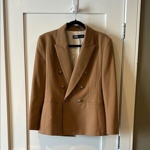 Zara Tan Double-Breasted Blazer
